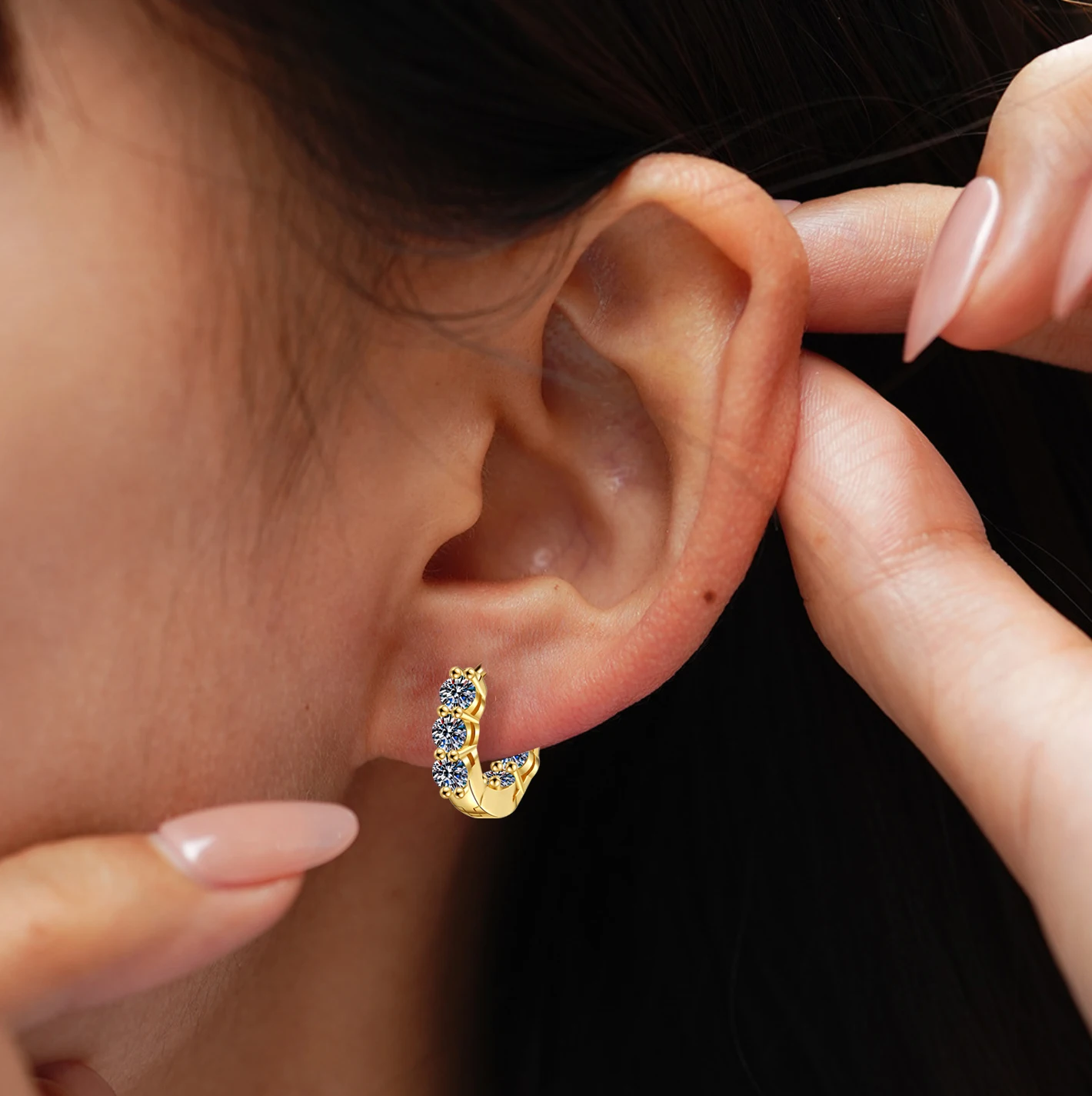 Sweetrain 3 مللي متر 4.5 مللي متر كامل مويسانيتي هوب أقراط للنساء 925 الفضة 18 كيلو مطلية بالذهب حلق الماس الزفاف غرامة مجوهرات #6