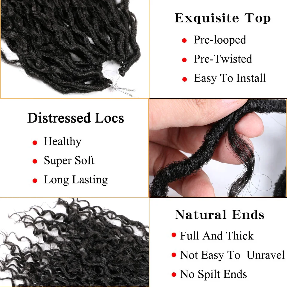 شعر كروشيه Goddess Faux Locs للنساء ذوات البشرة السمراء، شعر كروشيه Goddess Locs، شعر Boho Style Locs، شعر نهري بأطراف مجعدة