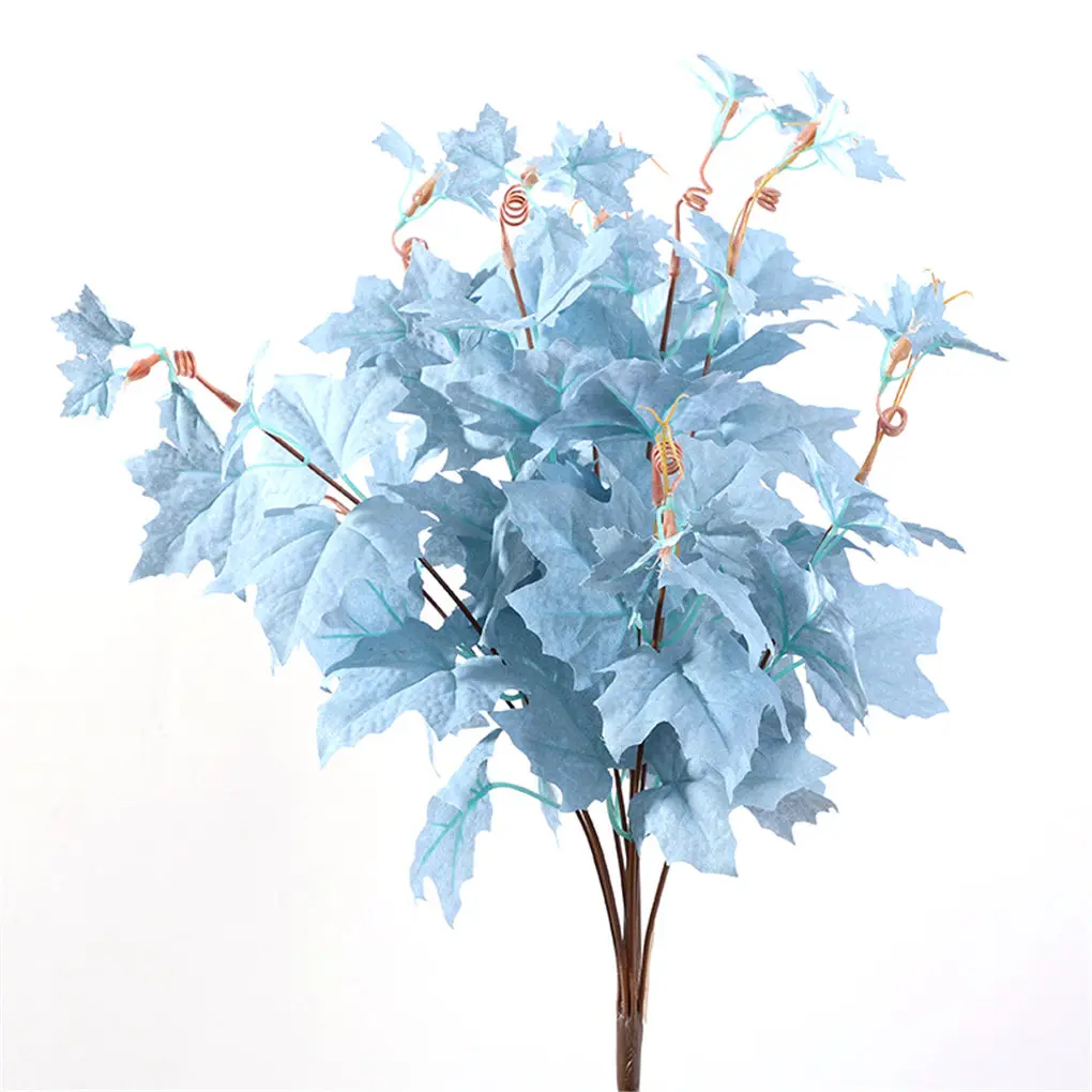 Hojas artificiales, tela de planta, ramo de hojas de imitación, decoración de plantas de simulación para el hogar, azul claro