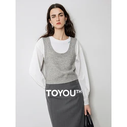 TOYOUTH Women Knitted Tank Tops 2024 Autumn New U Neck Sleeveless Woolen Outwear Pullover Vest