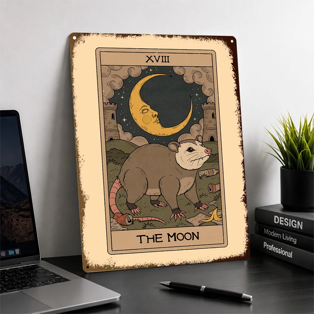 The Moon Possum Tarot Aluminum Poster Personalized Metal Sign Moonlit Divination Wall Art Ideal For Bedrooms And Quiet Studios