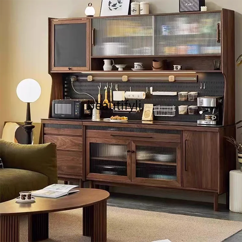 

North American Black Walnut Wood Sideboard Cabinet Solid Wood Tea Cabinet Multi-Functional Storage Cabinet with Rock Slab Top