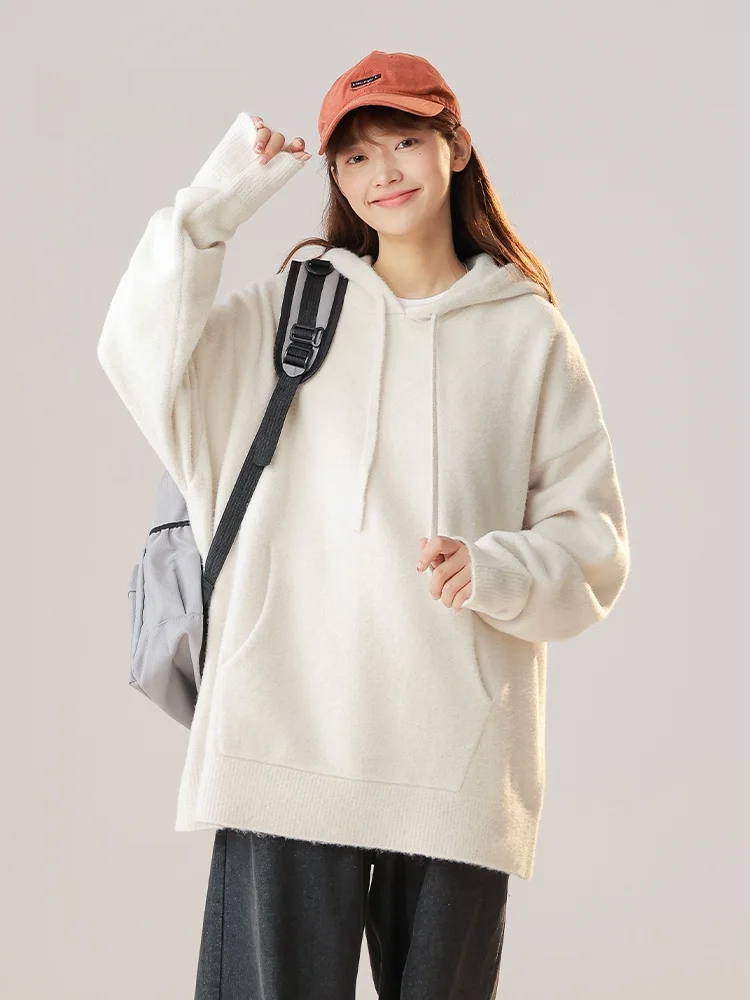 

MMOPTOP Casual Loose Men's Knitted Sweater Pure Color Spring Faionable All-Match Comfortable Hoodie Polyester Blend Long Sl...