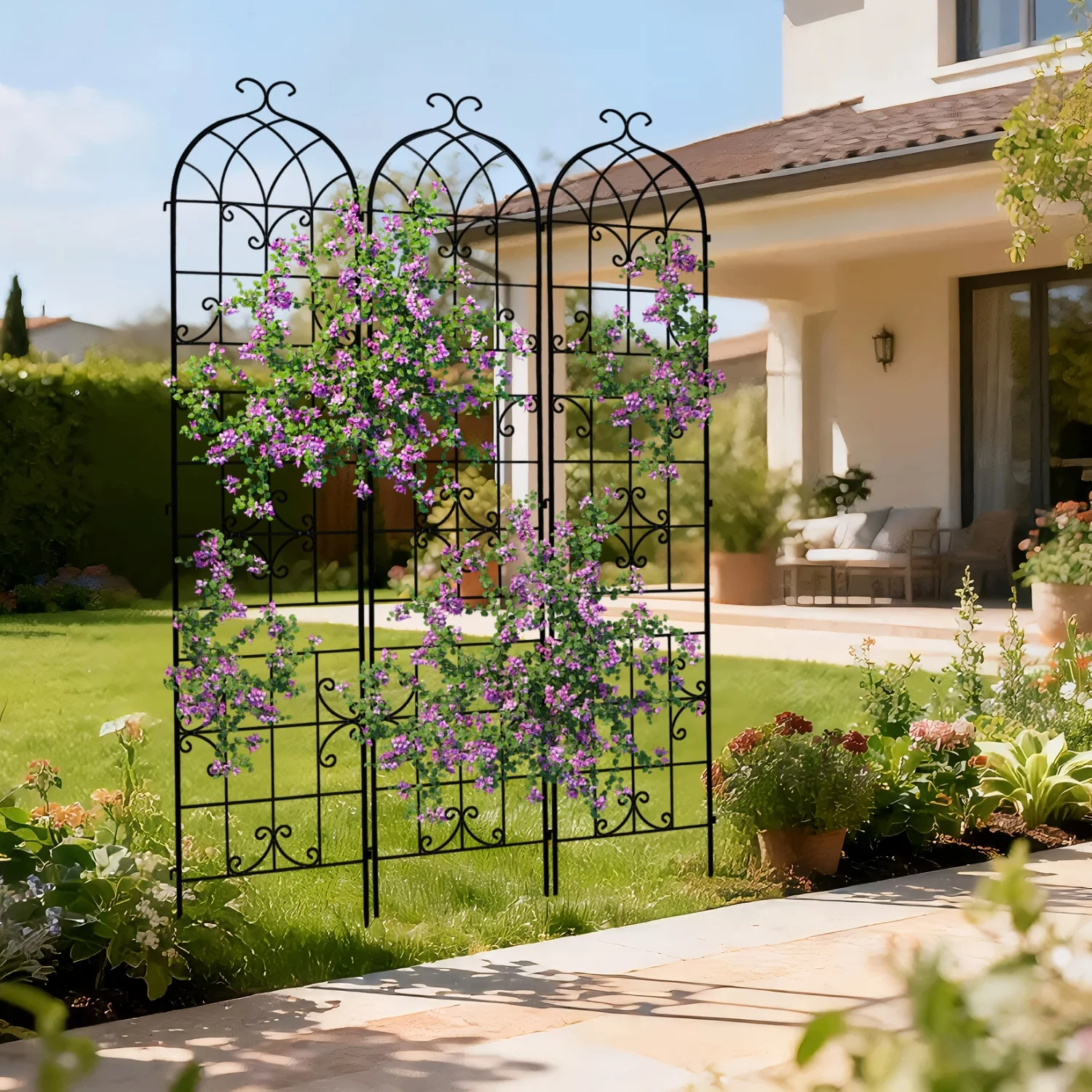 

3 Pack 220cm Tall Metal Garden Trellis Support Vine Trellis for Climbing Plants Outdoor Backyard Landscaping Trellis