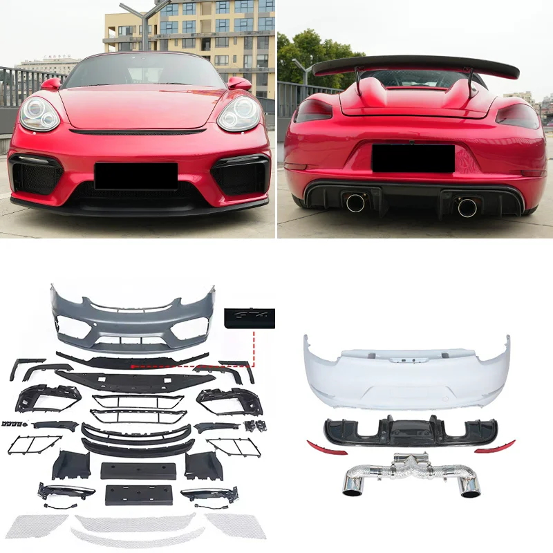 

Body kit for Porsche Cayman Boxster 987 05-12 Upgrade to GT4 style Front Rear bumper Rear Lip exhaust net DRL surround