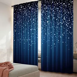 2Pcs Starry Night Sky Curtains Abstract Twinkles Dark Blue Curtains Suitble For Bedroom Living Room College Dorm