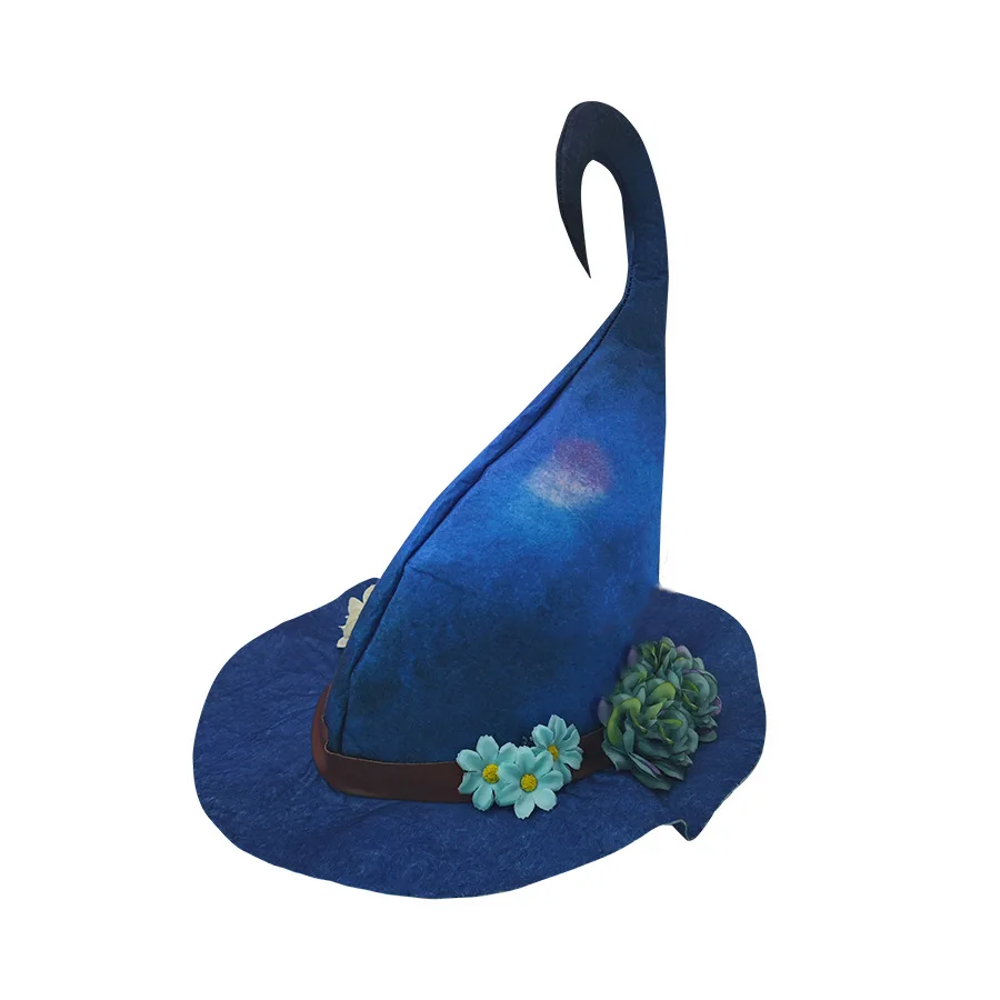 Halloween Witch Hat Cosplay Prop Dress Up Wicked Costume Accessory Soft Rose Flower Blue Flower Decor Halloween Felt Witch Hat