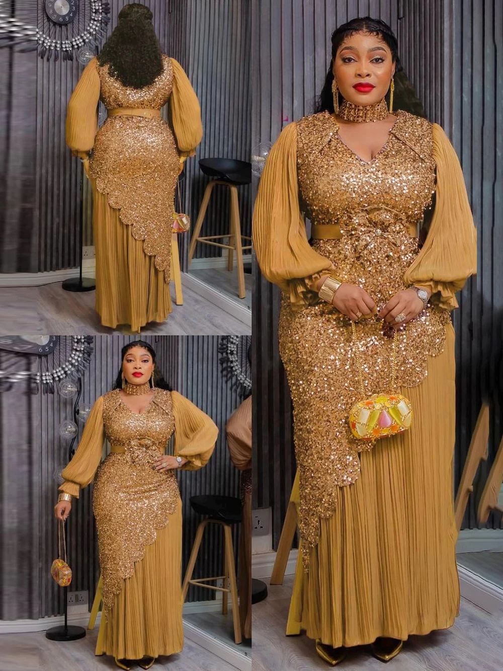 

Luxury African Dresses For Women Wedding Guest Pleated Dress Evening Party Birthday Gowns Ankara Dashiki Sequin Africa Clothing