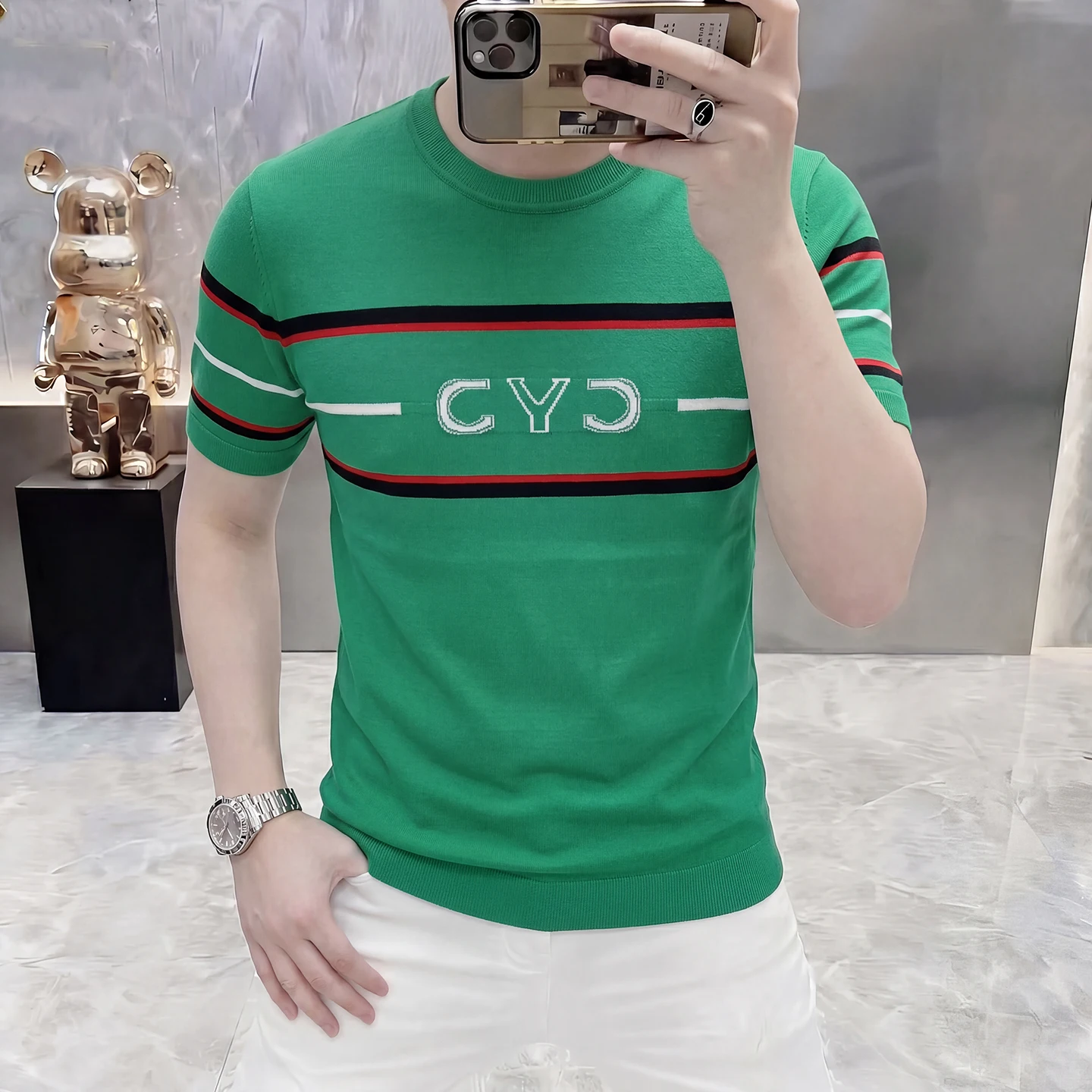 Coolness Breathable Knitwear T Shirt For Men Short Sleeve Elastic Summer Quality Viscose Blend Skin-Friendly Camisetas De Hombre