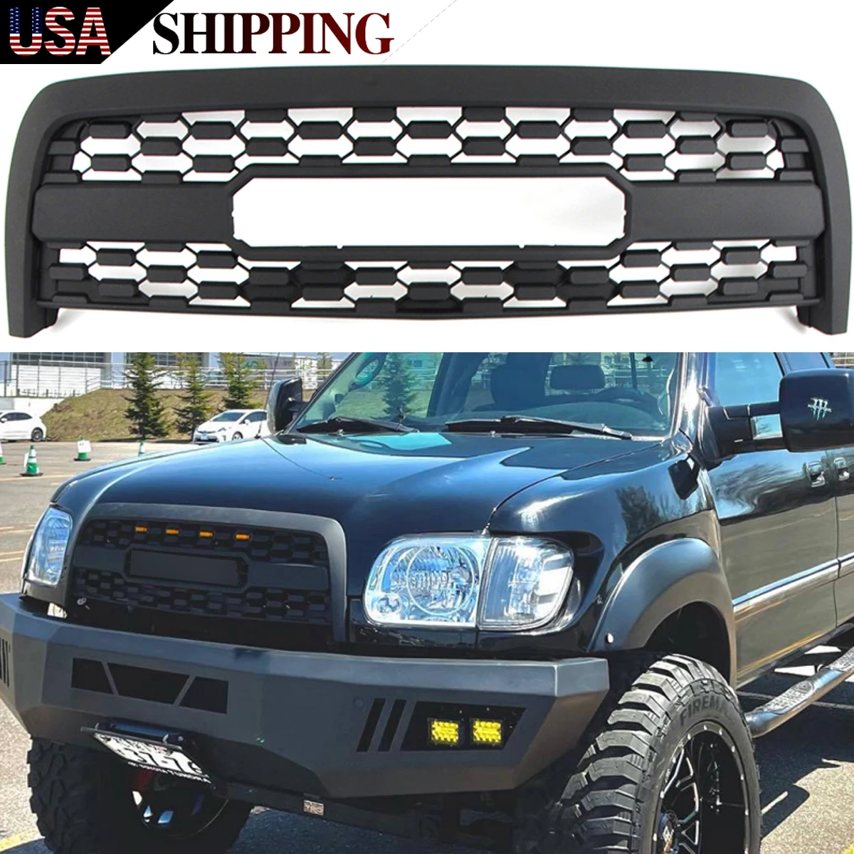 

Front Grille With Amber Lights Fits For 2003 2004 2005 2006 Toyota Tundra Grill