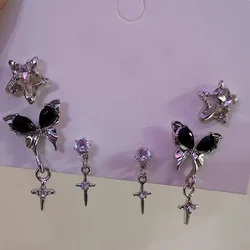 New Fashion Goth Black Butterfly Crystal Star Earring Set For Women Girl Vintage Aesthetic Heart Stud Earring Trendy Y2K Jewelry