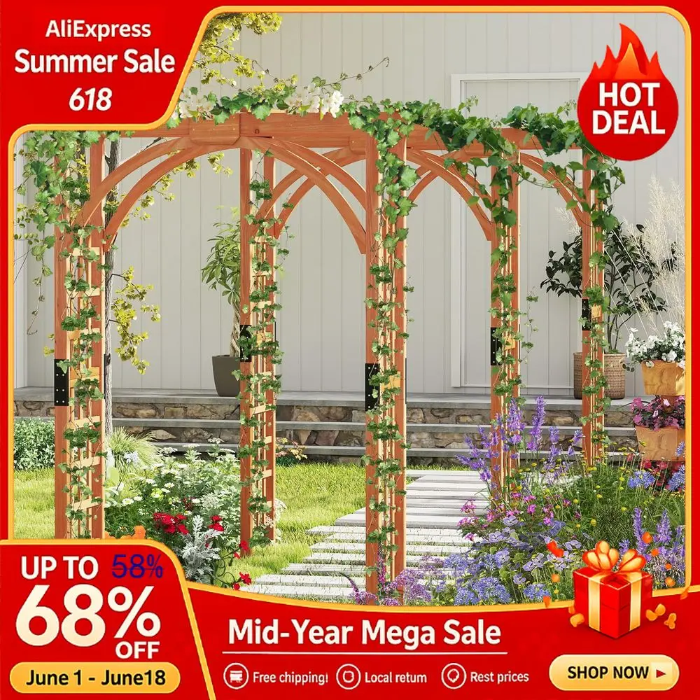 

84 inches Garden Arbor, Wooden Wedding Arches Structure w Trellis Sides for Climbing Plants, Patio Bridal Party Decoratio Custom