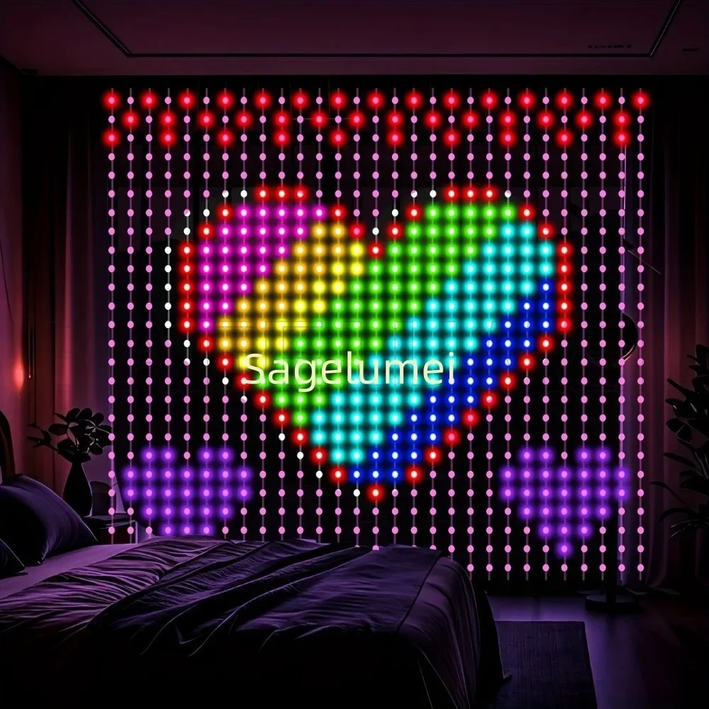400LEDs Bluetooth DIY Smart Curtain Lights App LED String RGB Fairy Lights Music Change Display for Window Bedroom Decoration