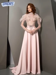 Pink High Neck Evening Dress Party Vintage Appliques Customized Cocktail Elegant Sequins A-line Bridal Gown Vestido De Novia