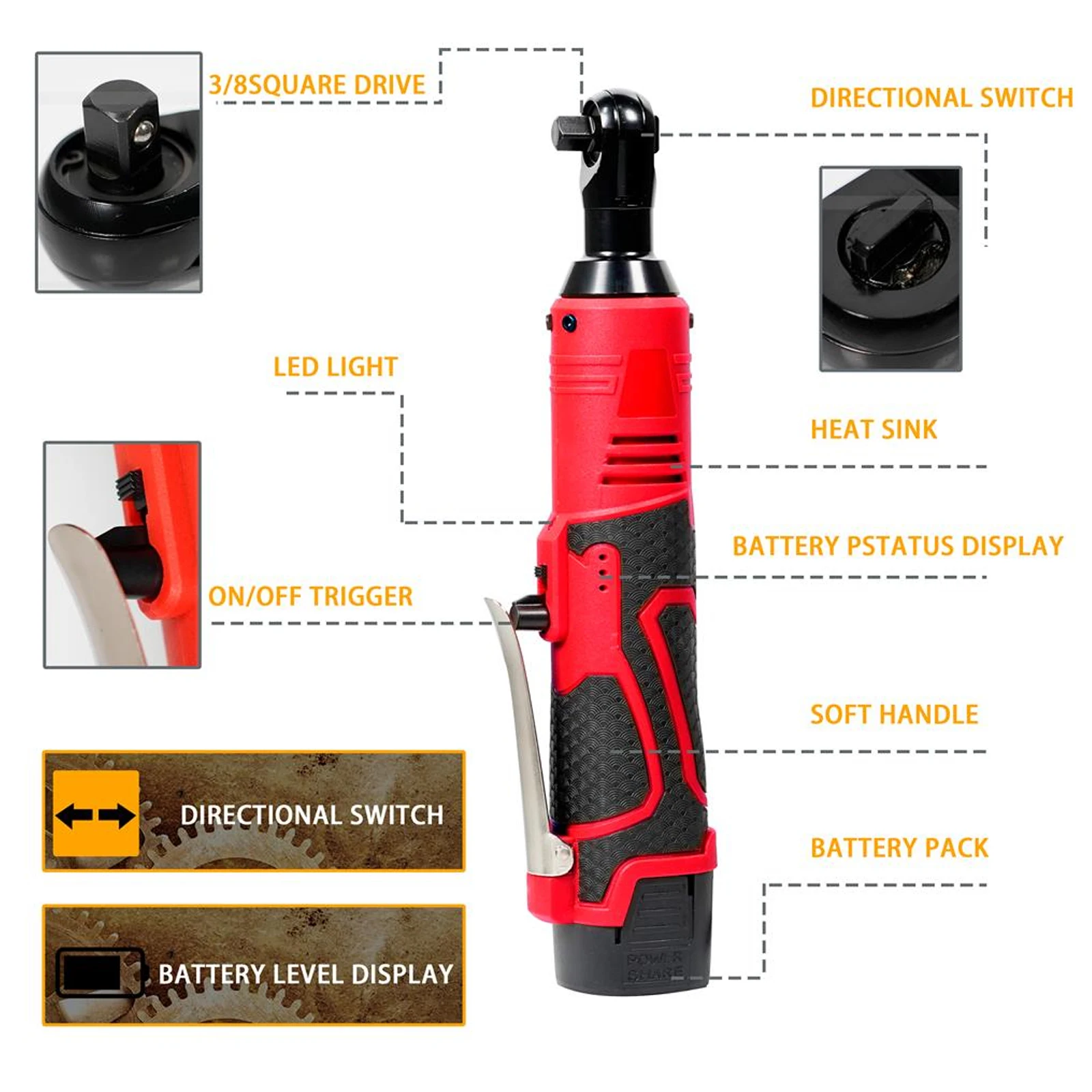 Screwdriver Wrench Electric Wrench 12V 18V Ratchet Wrench Set Angle Drill Screwdriver To Removal Screw Nut Car Repair Tool