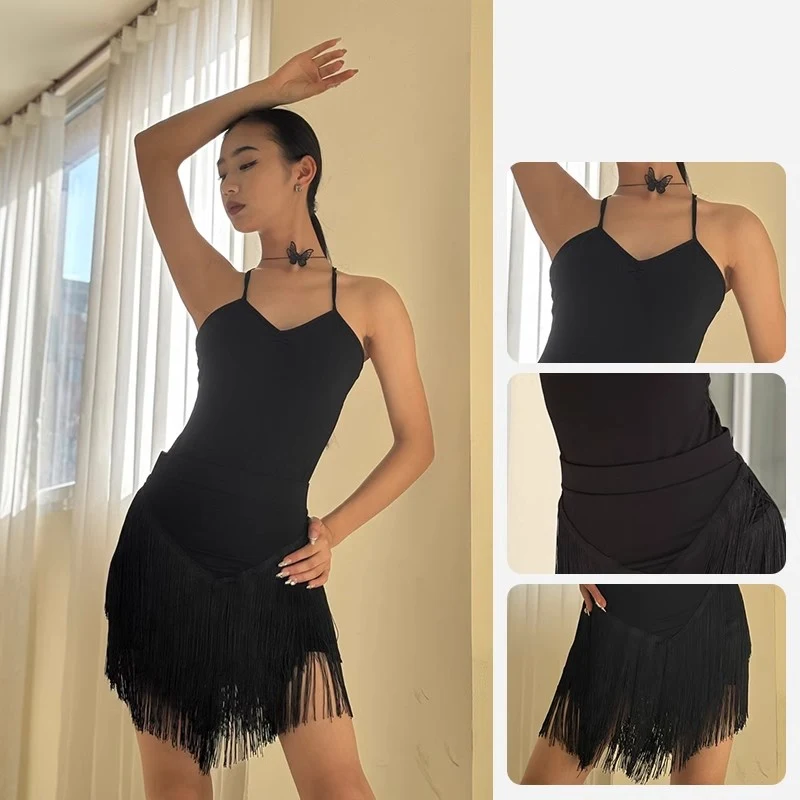 

2025 Latin Dance Dress Women Tassels Skirt Split Practice Clothes Chacha Rumba Tango Adult Female Latin Performance Wear DN20979