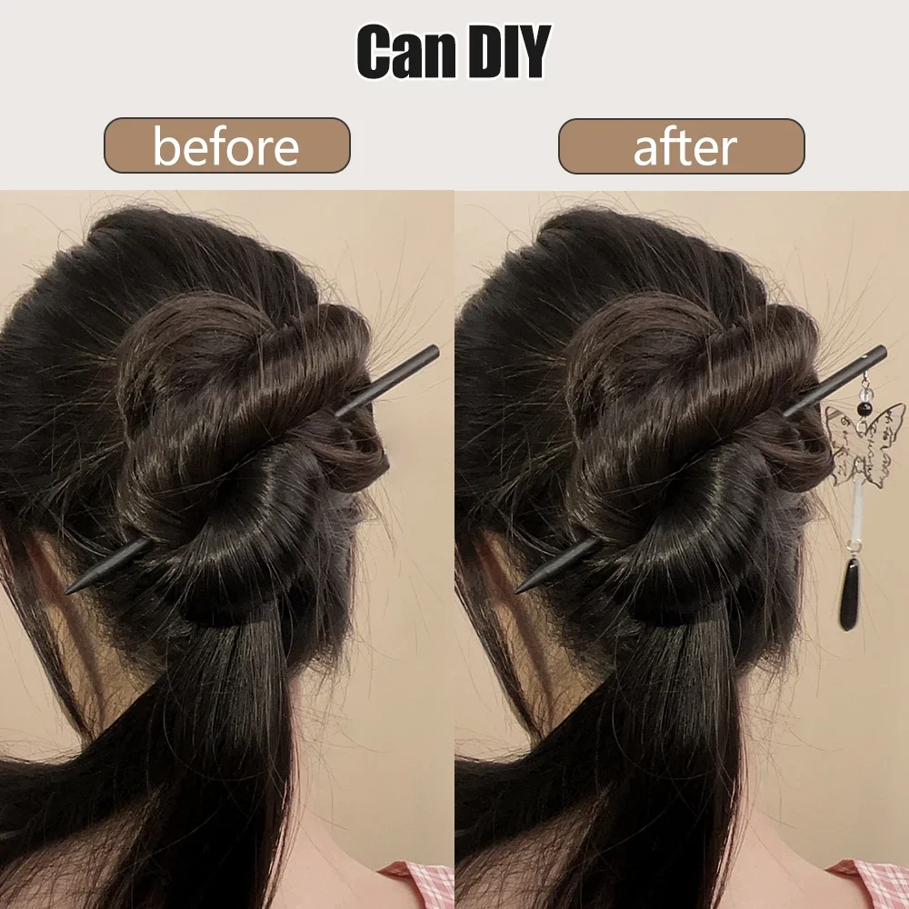 3pcsNew Chinese Style Girl Hair Bun Haircut Girls Modeling Thin Brown Headdress Sticks Woman Simple Style Wooden Clip Craft Updo