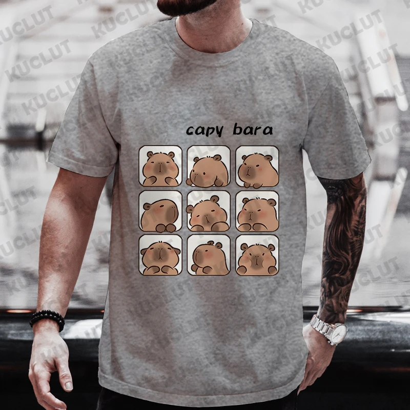 Men T-Shirt Short Sleeve Tees Fashion Anime Cartoon Capibara Graphic Y2k Tops Male Hip Hop Streetwear Casual Oversized Clothes image 4
