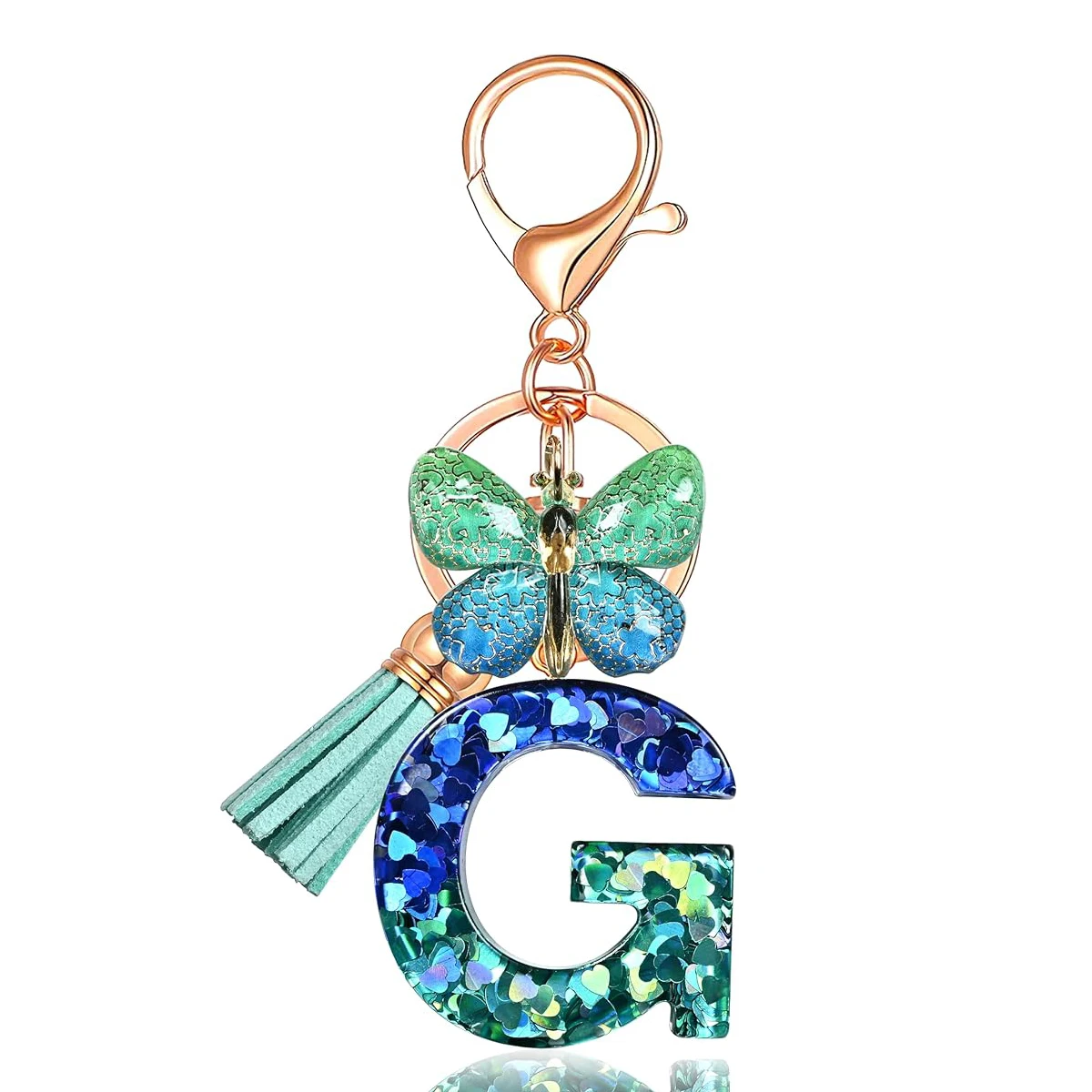 Resin Alphabet Keychain with Sequins Butterfly and  Charm Women\'s Day Gift Letter Initial Keyring Backpacks Car Keys Decoration