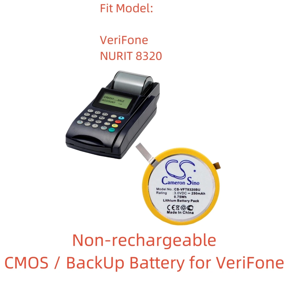 Non-rechargeable Lithium Battery for VeriFone CMOS / BackUp.3.0V,250mAh,NURIT 8320