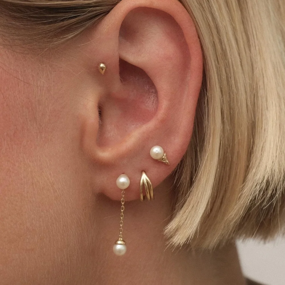 

18K Gold Plated French Pearl Chain Earrings for Women Fashion Elegant Geometric Triangular Earring Set Jewelry Mother's Day Gift