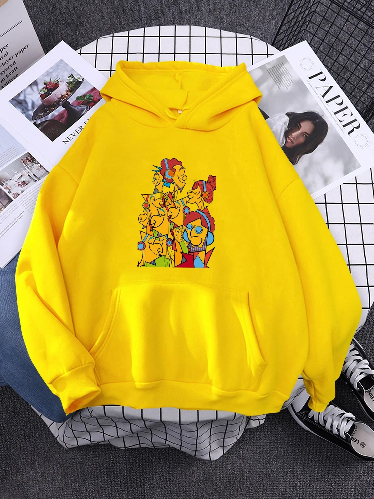 

A Group Of People Wearing Headphones Print Sweatshirt Woman Hip Hop Street Hoodies Crewneck Pocket Hoody Female Loose Clothes