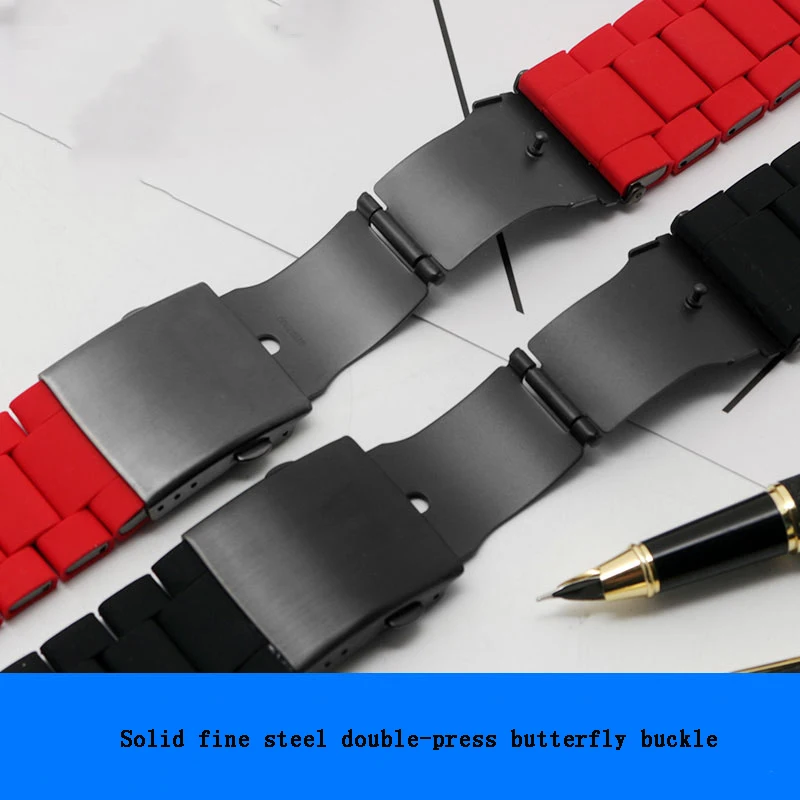 24/26/28 مللي متر حزام الساعات لساعة الديزل DZ7430 7370 7396 الرجال الطلب الكبير الأحمر ماجيك الأسود المحارب المطاط المغلفة حزام ساعة الصلب