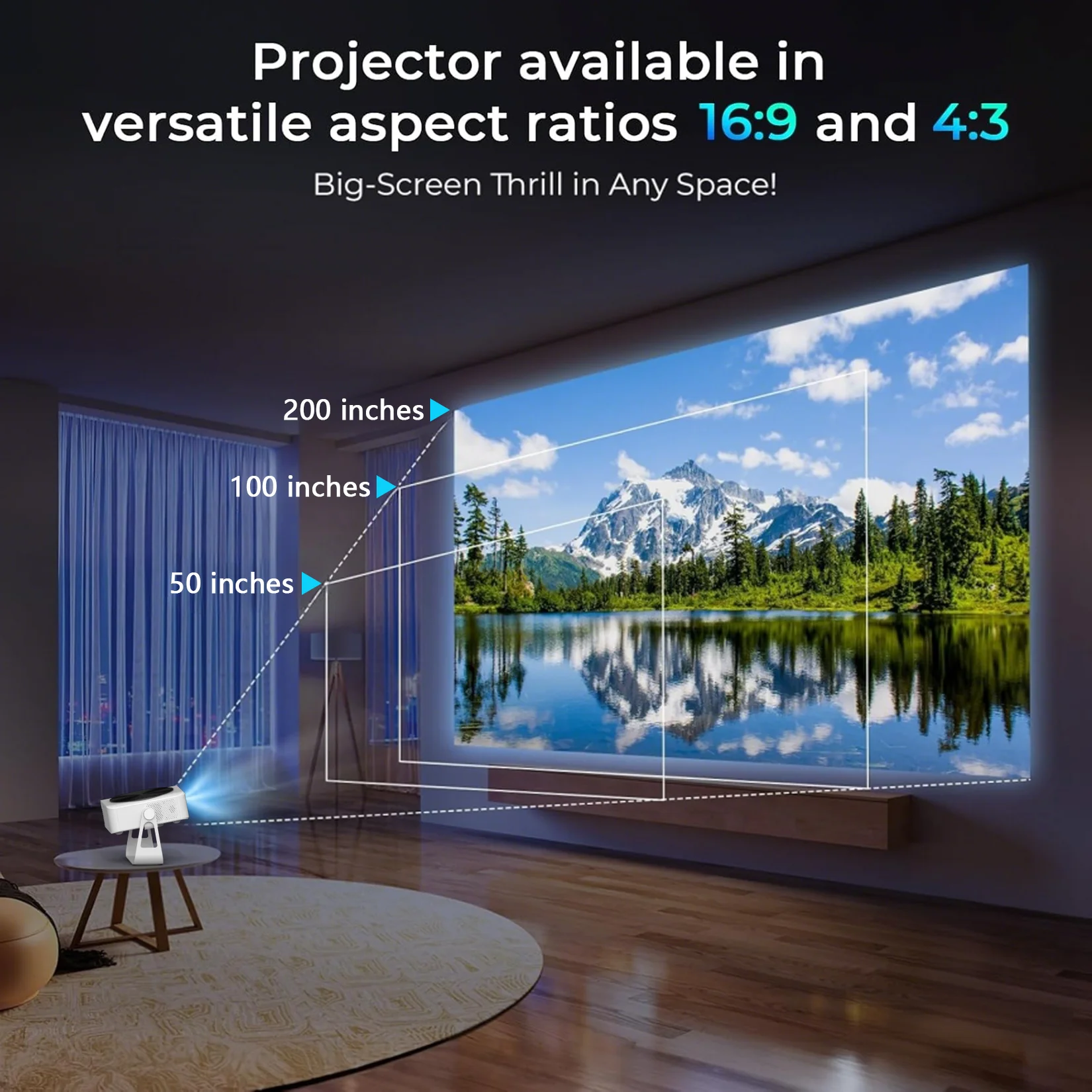 Native 1080P draagbare projector Ondersteunt 4K high-definition afspelen Automatische scherpstelling/correctie