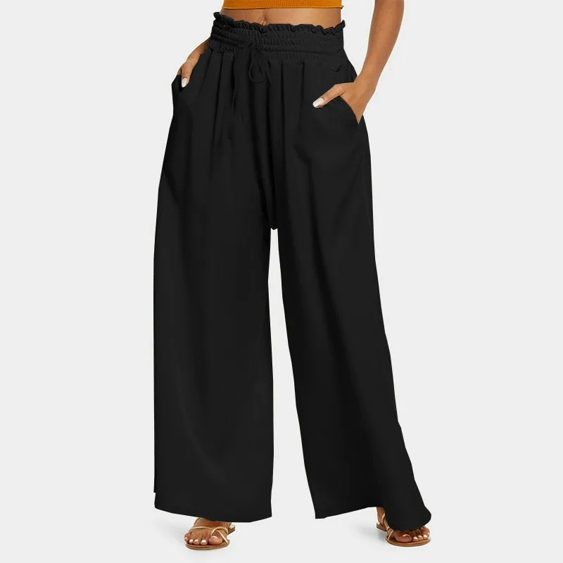 

2024 AliExpress European and American cross-border summernew high-waisted wide-leg solid color loose and comfortable casual pant