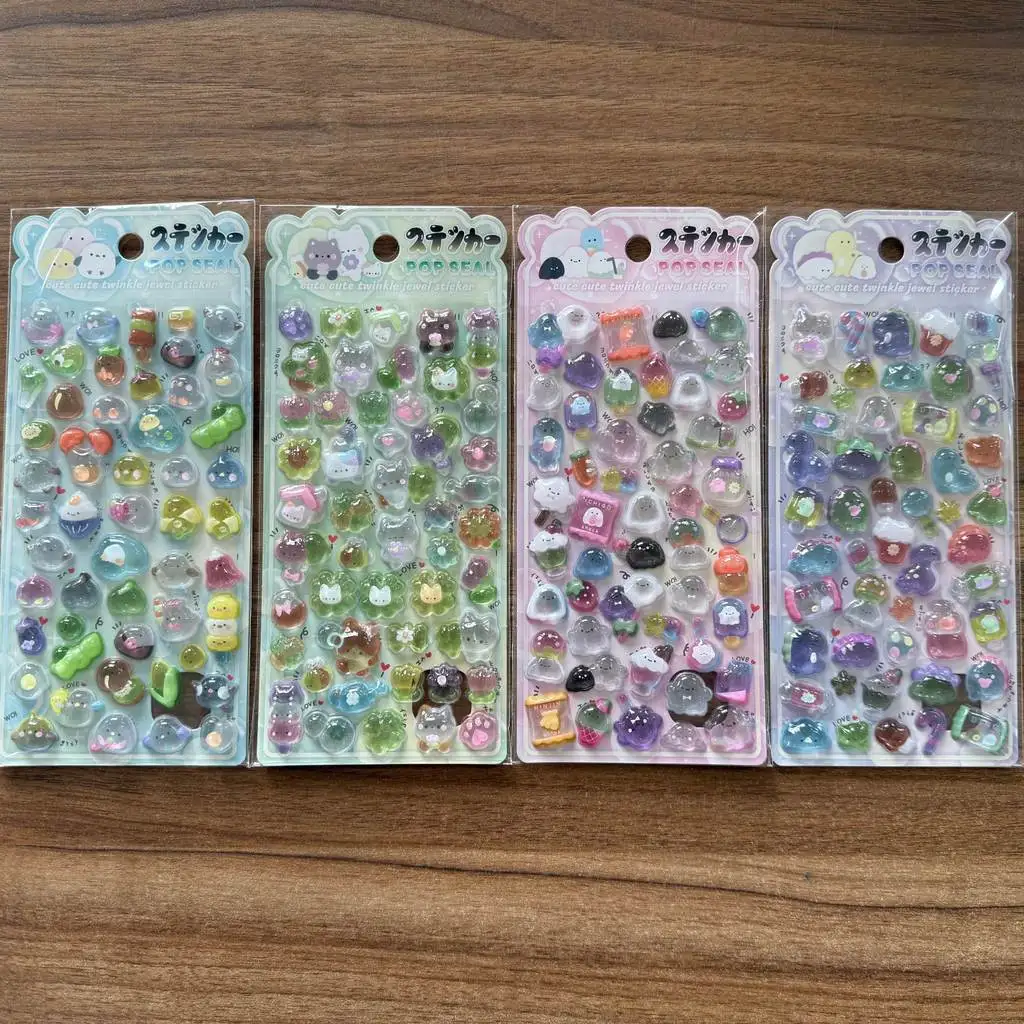 

Набор из 4 прозрачных стикеров с животными Kawaii, блестящие декоративные наклейки для скрапбукинга, блокнотов, канцелярских товаров, магазин RecordingYourLife