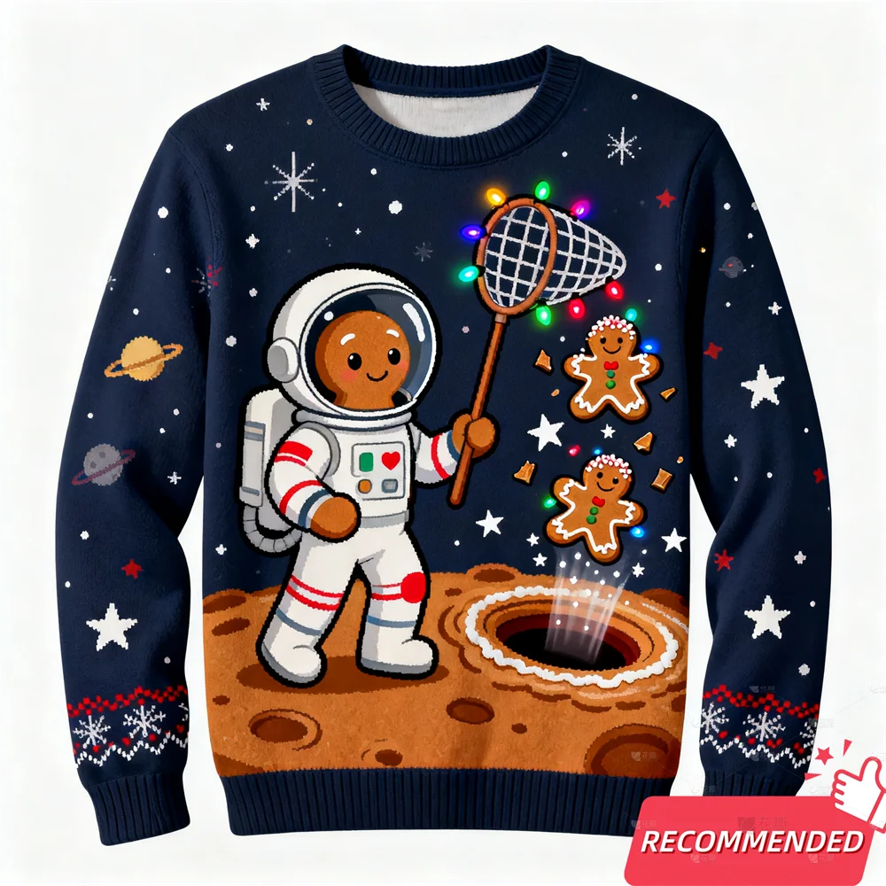 Lustiger Lebkuchenmann Hässlicher Weihnachtspullover Cartoon Anime Damen Herren Pullover Y2k Top 2025, neue Mode Weihnachten Sweatshirt Trainingsanzug