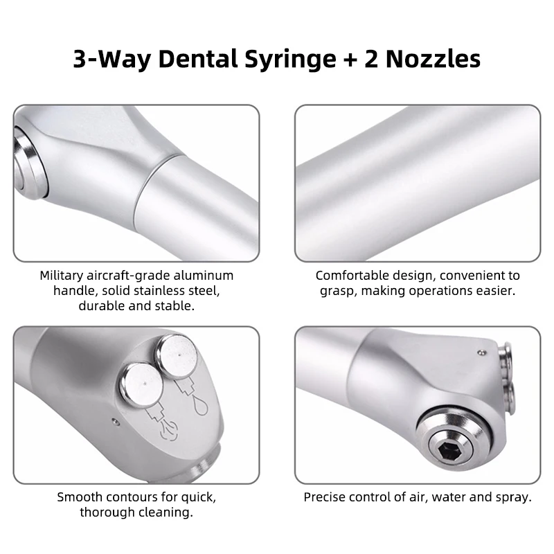 VV Dental Air Water Spray Gun Triple 3 Way Syringe Handpiece + 2 Nozzles Tips Tubes Dental Equipment