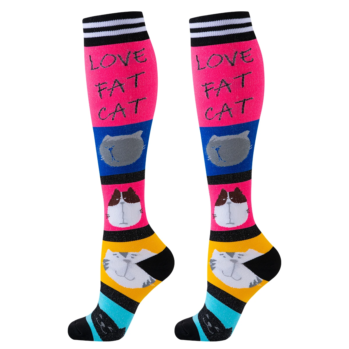 Cat Knee High Compression Socks, enfermeira esporte meia, 5 pares