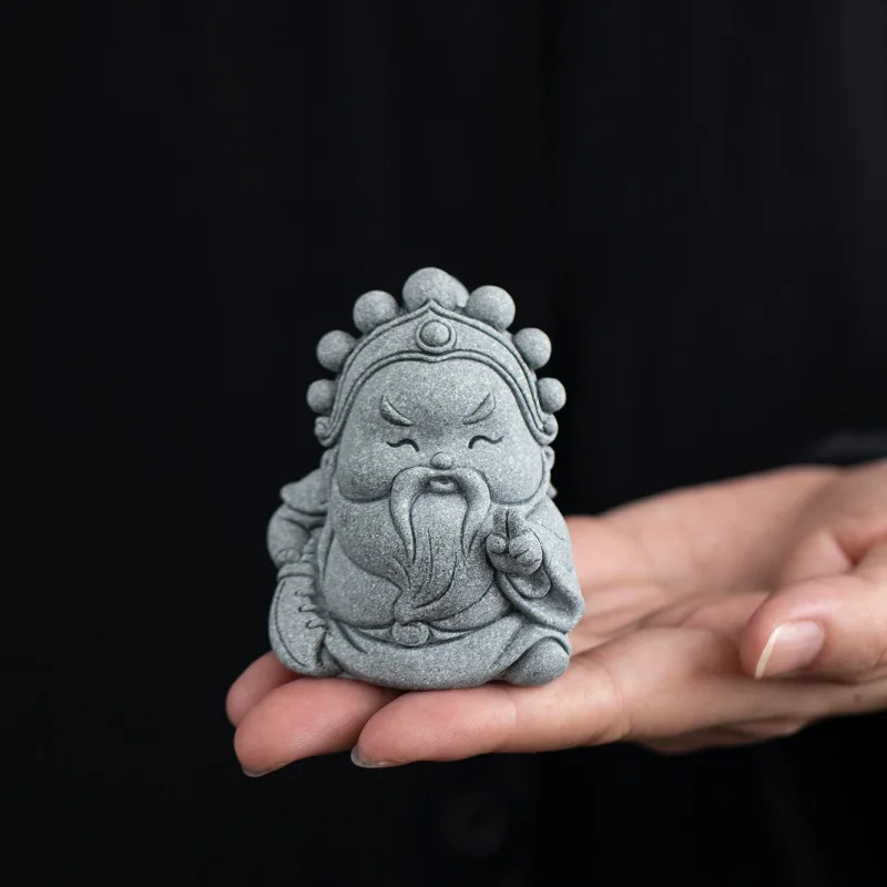 Petite figurine créative en pierre de sable bleue, représentant Guan Gong Guan Yu, le Dieu de la Fortune, pour table à thé ou comme figurine de thé sur le bureau, artisanat.