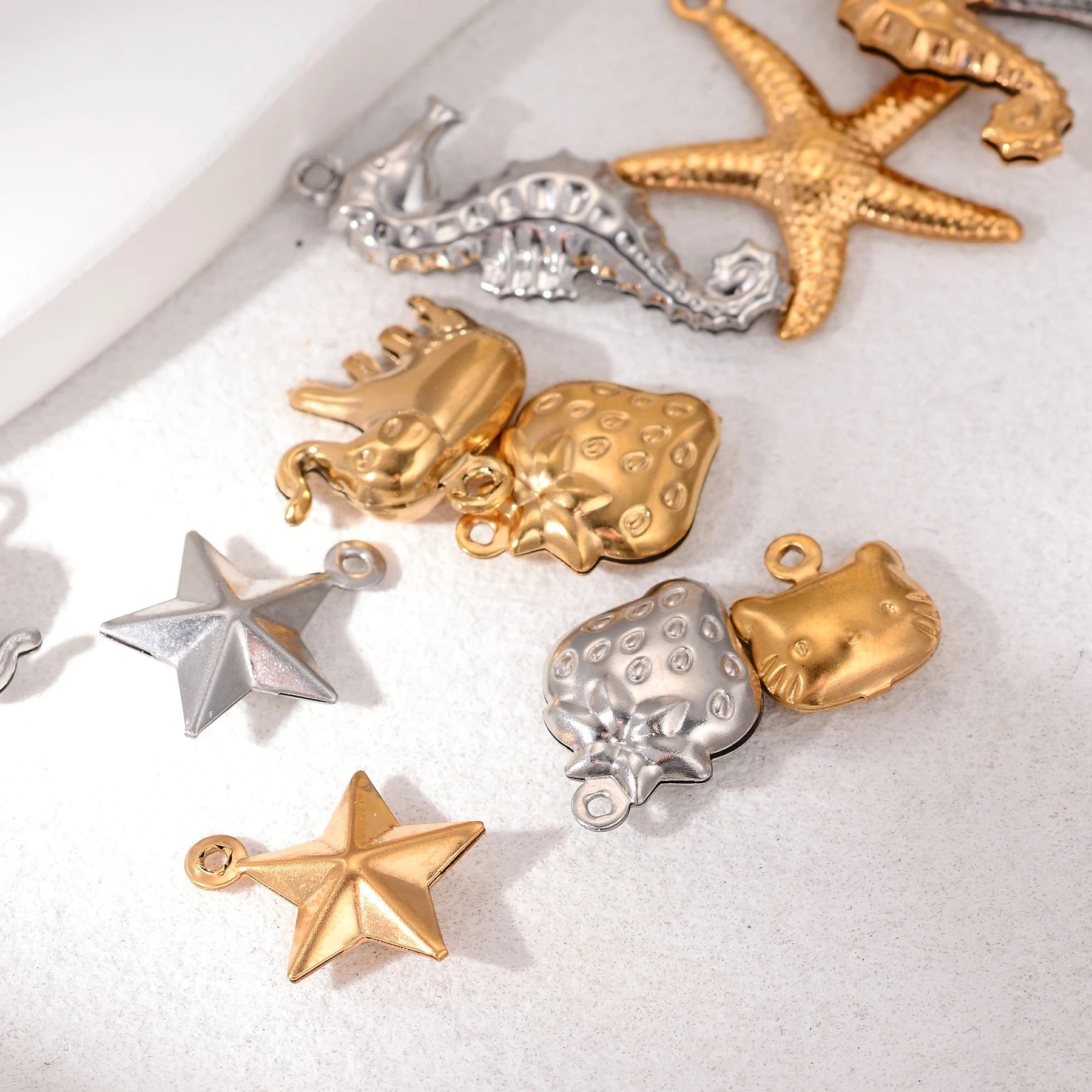 10 sztuk ze stali nierdzewnej rozgwiazda muszla zwierząt Charms złote wisiorki biżuteria Diy akcesoria naszyjnik kolczyk bransoletki pływające — zdjęcie 7