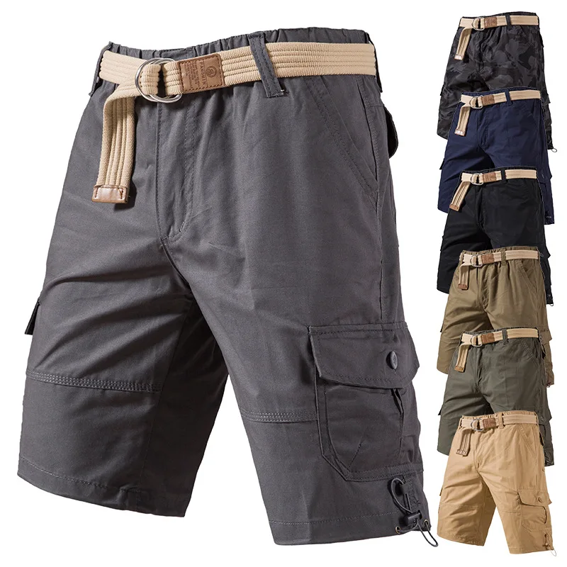 Summer new European and American tooling five-point pants multi-pocket elastic medium shorts pure cotton