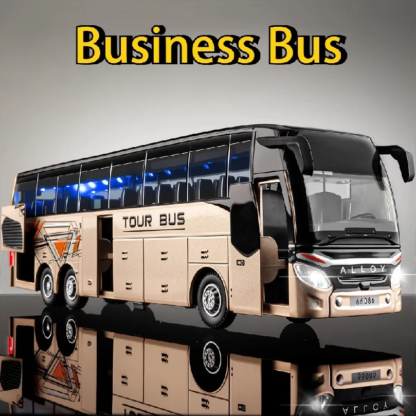 1:30 Business Single Double Decker Bus Toys Cars Diecast Alloy Models Doors Opened with Sound Light Pull Back Vehices Kids Gifts
