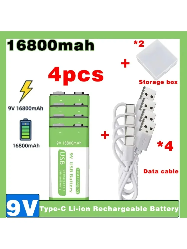 Nowa bateria litowo-jonowa 9V 16800mAh z Micro USB, o bardzo dużej pojemności, do multimetru, mikrofonu, zabawek, pilotów. — zdjęcie produktu 7