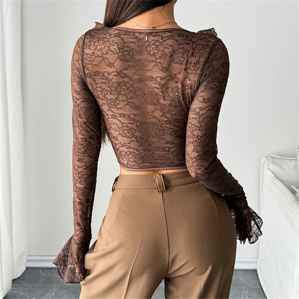 Becirzet Sexy Dessous Damen Spitzenkorsett Transparentes Schlankes Langarm-Mesh-Top Push-Up Bauchkontrolle Knochen-Bustier – Detail 24