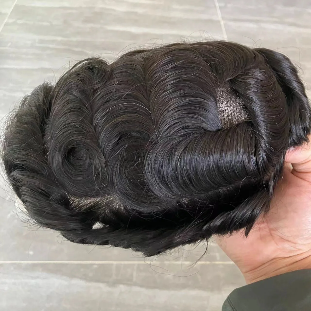 Bella-pelucas de cabello humano para hombres, tupé transpirable con ondas de Color Natural, sistema de reemplazo en la espalda de piel fina, encaje frontal, moda