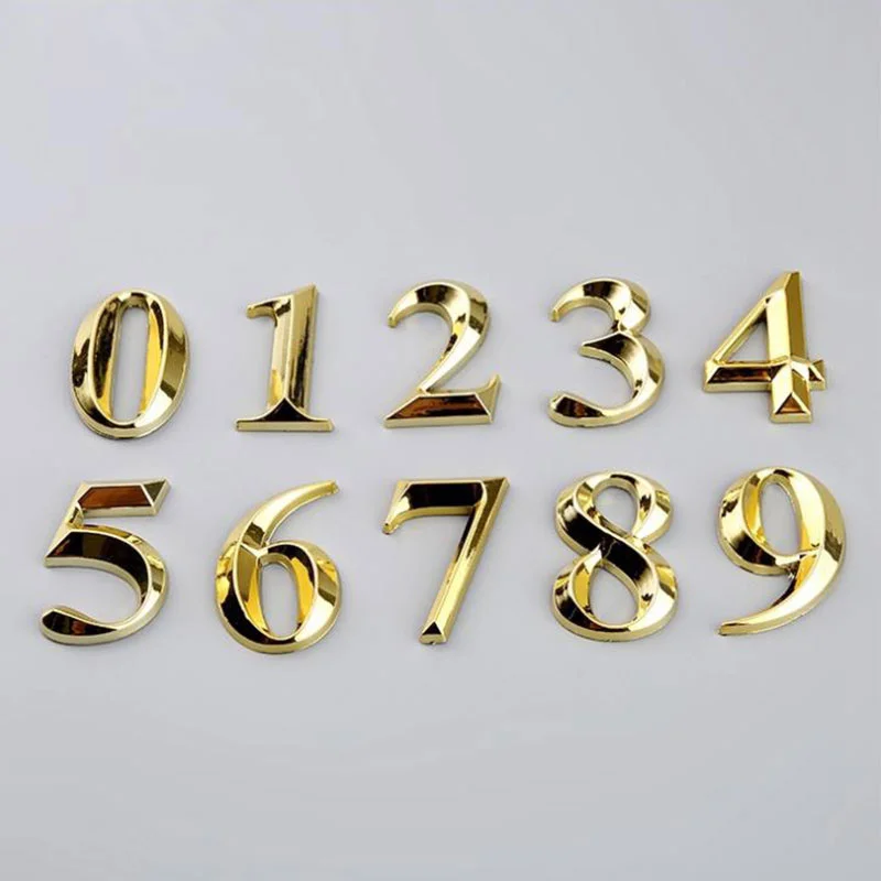 1/5PCS Gold Address Door Label Number #0-9 ABS Height 5cm Golden Home Sticker Modern House Hotel Apartment Door Plate