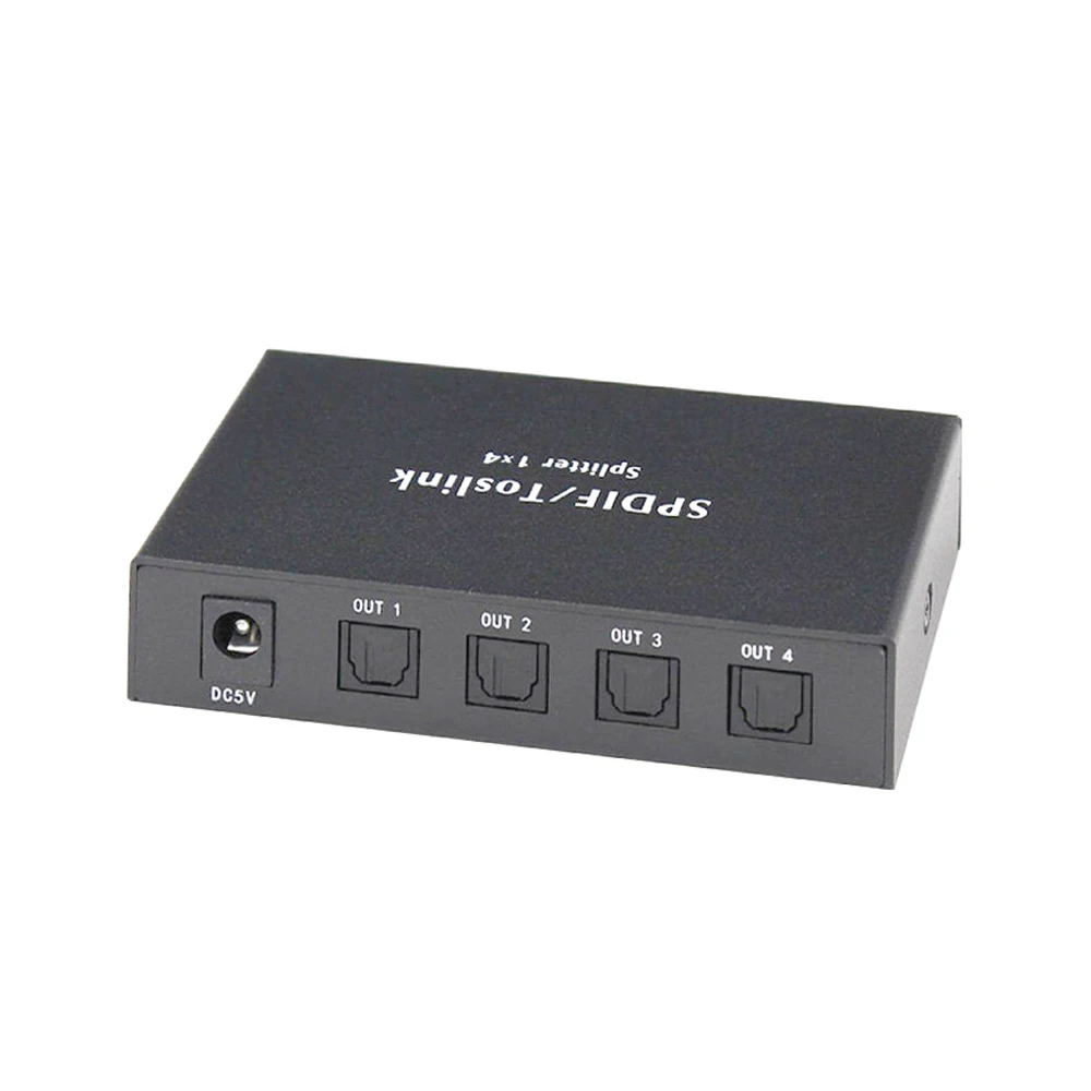 MuxBXOS Digital Optical Audio 1x4 Splitter Box SPDIF Toslink Fiber Signal Amplifier Distributer 1 IN 4 Out  For PS3 DVD HDTV