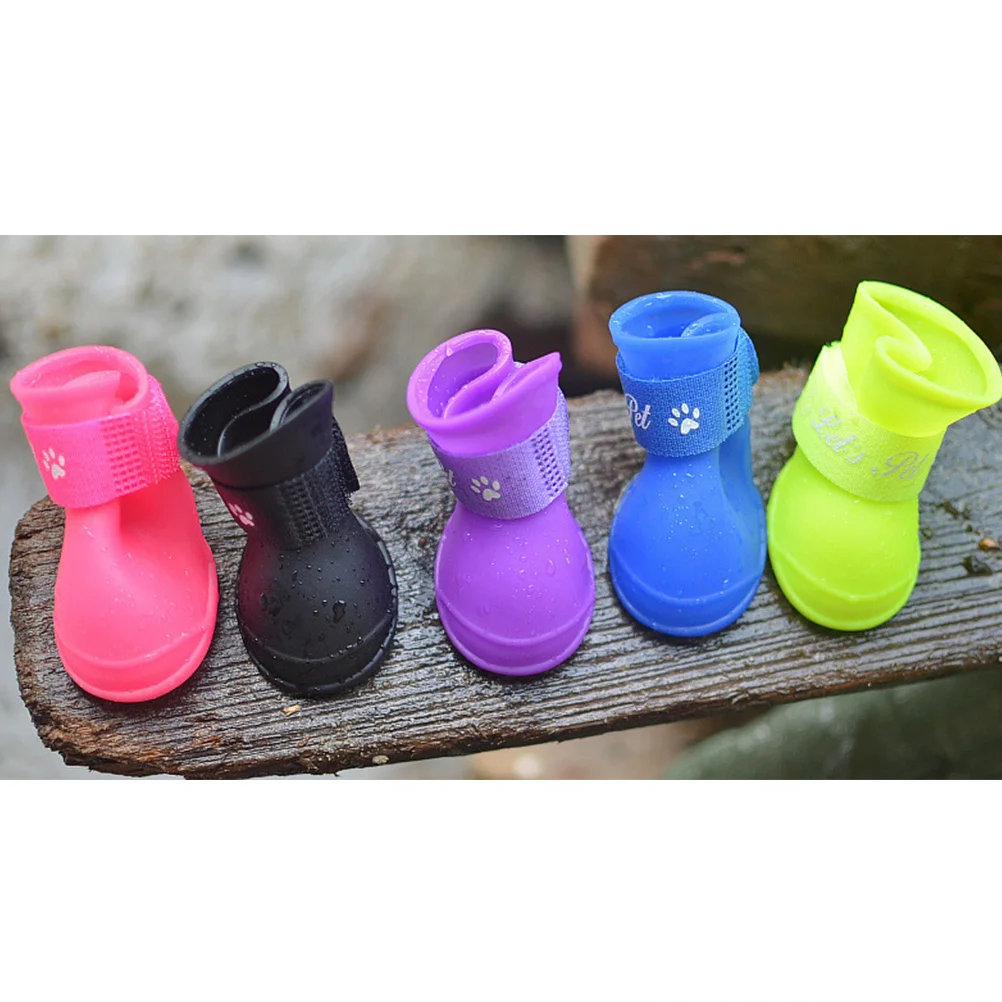 

Pair of Candy Color Pet Rain Shoes PVC Waterproof Anti-Slip Dog Boots for Wet Mud Use Lightweight Flexible