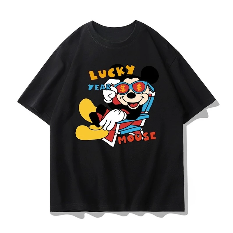 

Disney Mickey Mouse Short-sleeved T-shirt Joint Summer New Cotton Half-sleeved Couple Round Neck Loose Summer Dress Comfortable