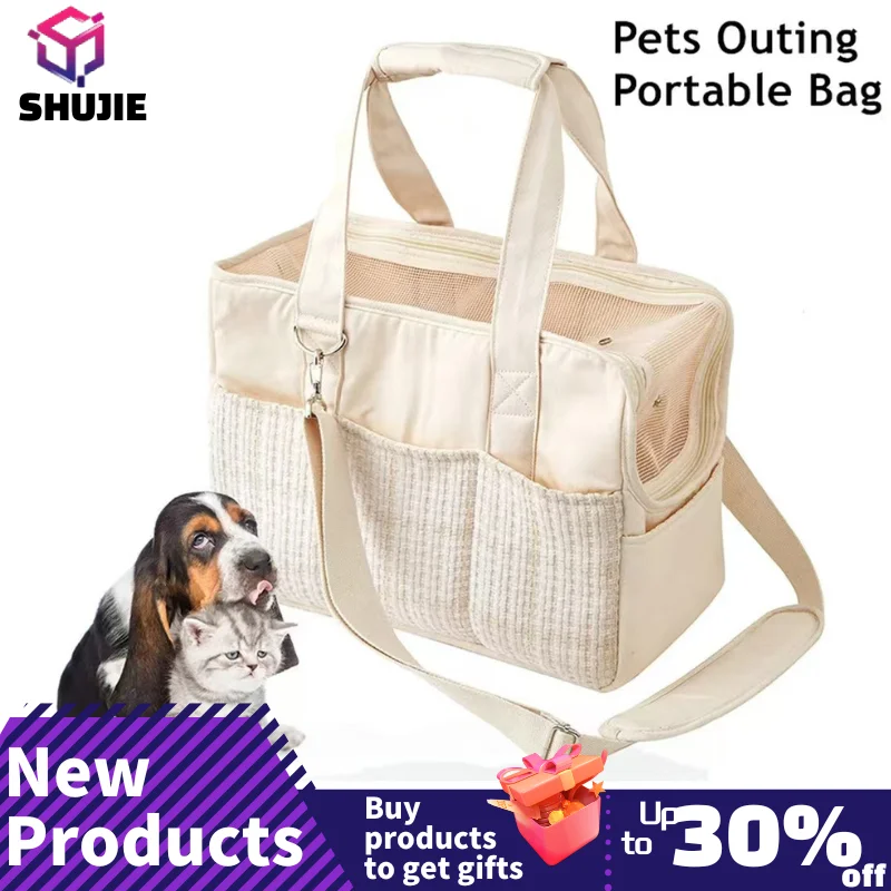 Hanpanda Outing Portable Cotton Canvas Cat Shoulder Bag Dog Bag Lightweight Breathable Mesh Pet Messenger Bag With Pocket&Mat