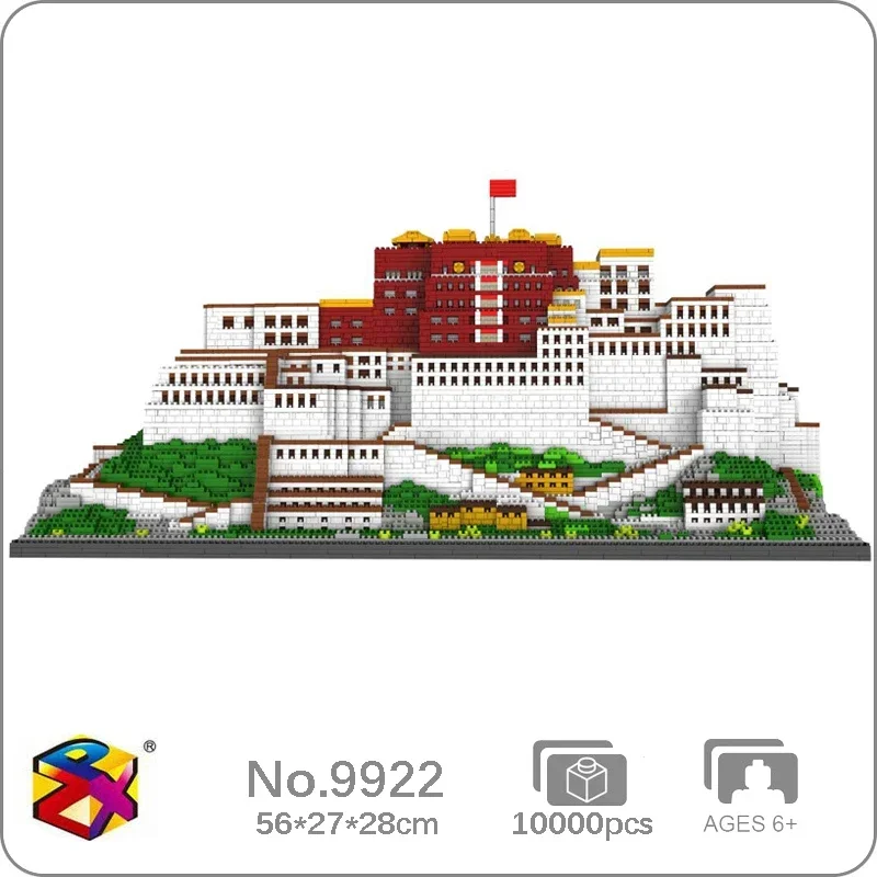 PZX 9922 World Architecture Lhasa Potala Palace Flag House Mountain Temple Mini Diamond Blocks Bricks Building Toy Gift No Box