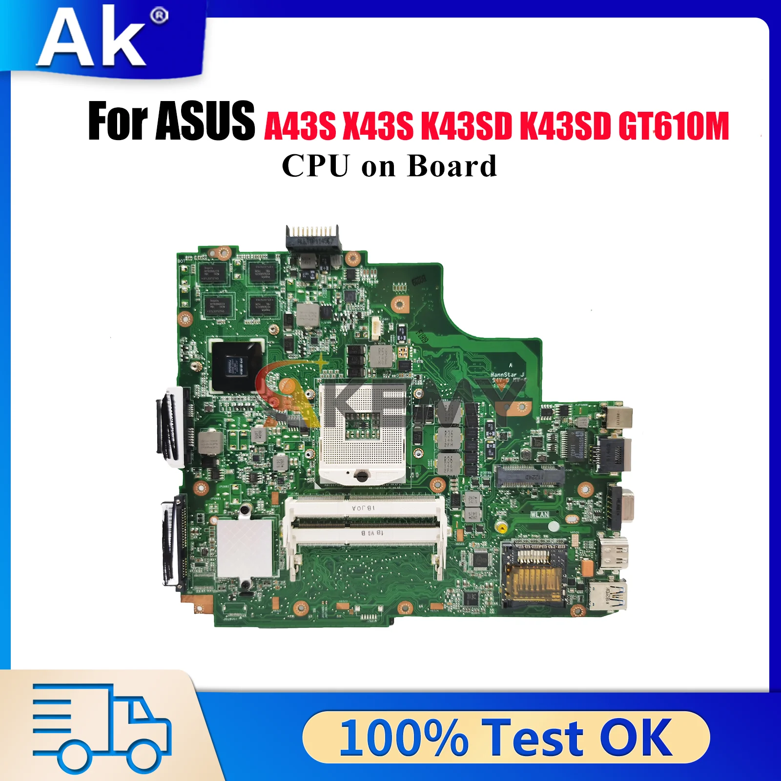 

K43SD Laptop Motherboard For ASUS K43SV X43S K43SD K43S K43SM K43SJ A43S Notebook Mainboard With CPU tests OK fast shipping stk