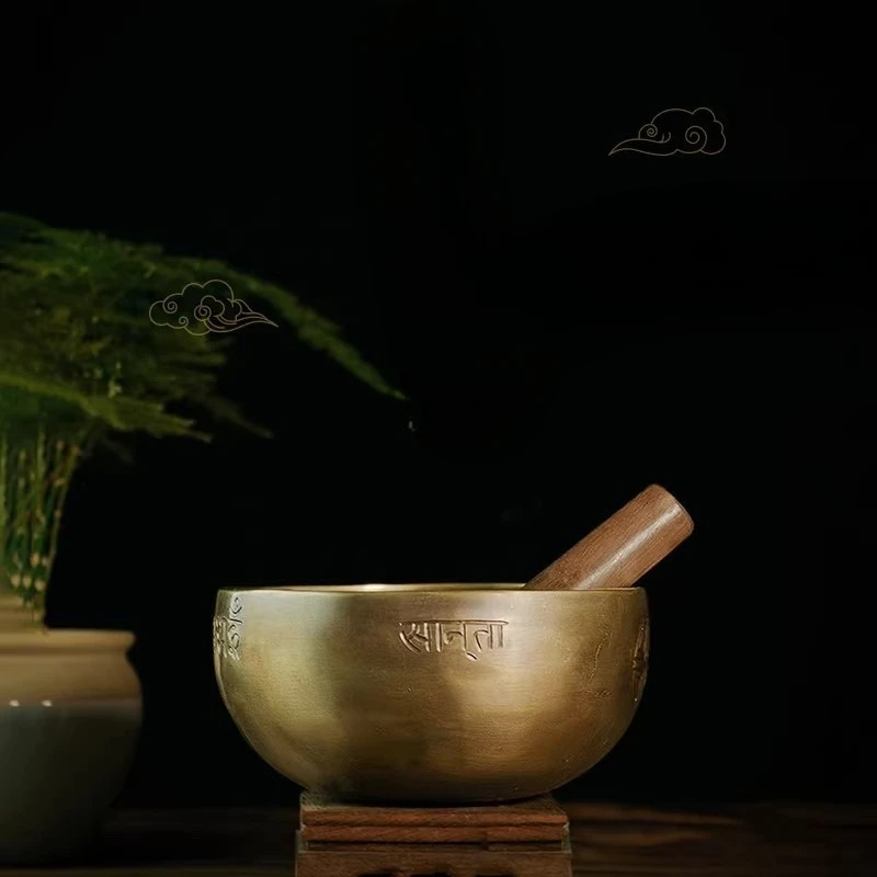 Handmade Full Moon Singing Bowl, Full Moon Singing Bowl, Buddha Sound Bowl Xizang Buddha Sound Bowl Bronze Ching Copper Bowl