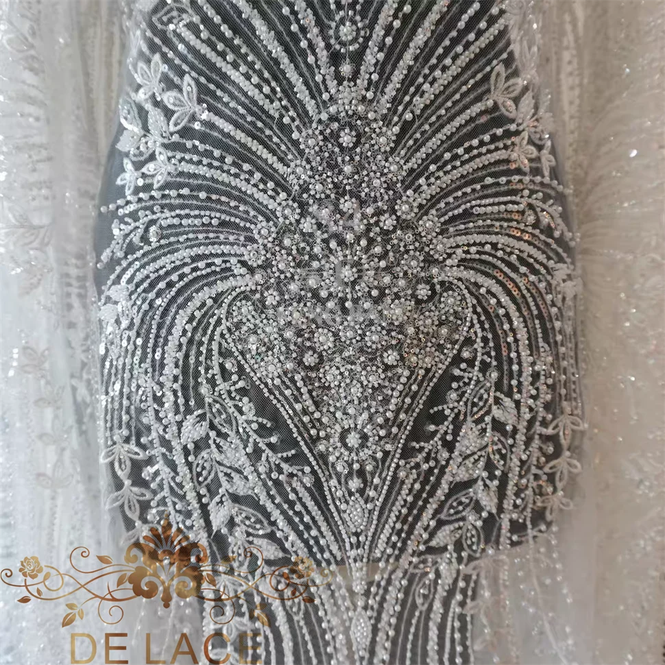 

JZQ великолепная блестящая кружевная ткань с блестками и бисером, свадебное платье в европейском стиле, Лидер продаж, кружевная ткань