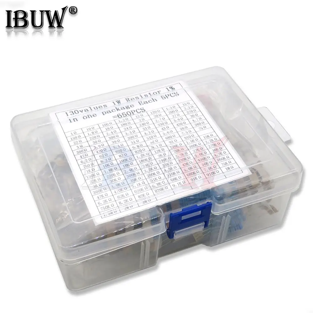 130 Values 1/4W 1/6W 1/2W 1W 2W 1% Metal Film Resistors Assorted Pack Kit Set Lot Resistors Assortment Kits Fixed resistor 10k